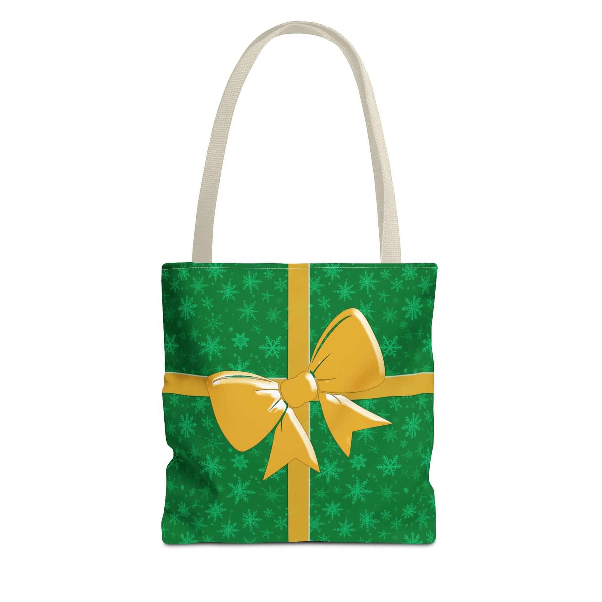 Green Christmas Tote Bag with Gold Bow - 13’’ × 13’’ / Beige - Bags