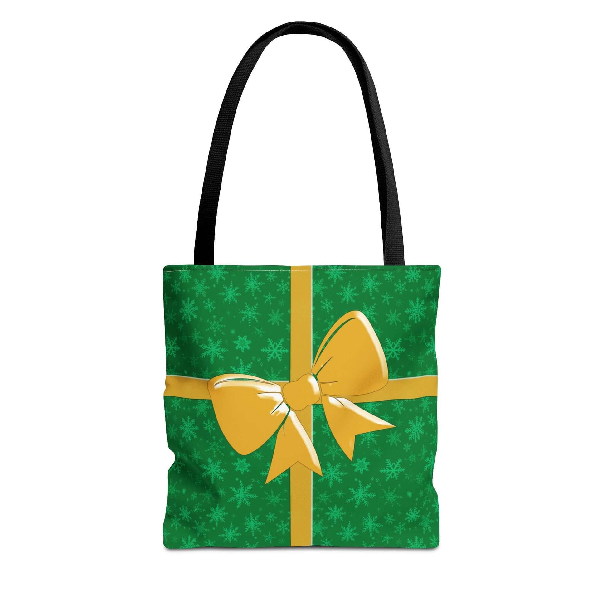 Green Christmas Tote Bag with Gold Bow - 13’’ × 13’’ / Black - Bags