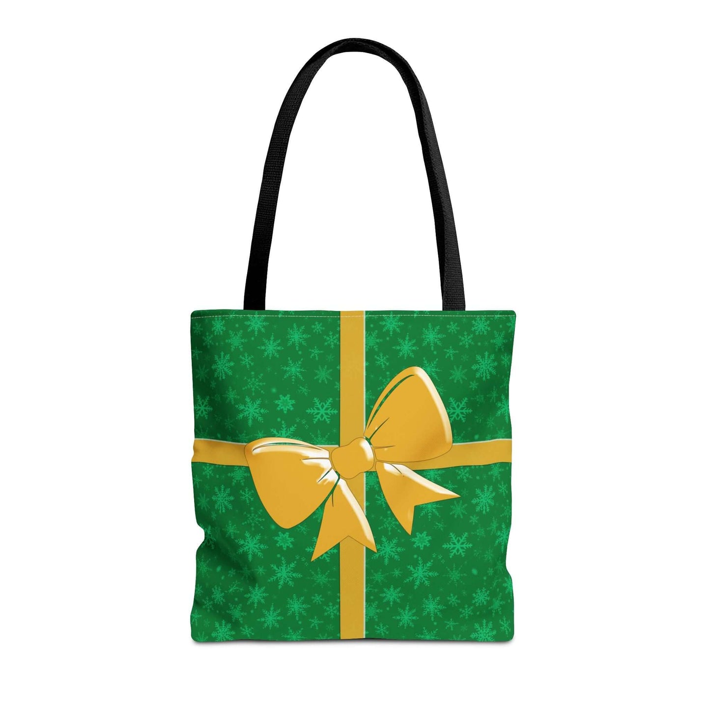 Green Christmas Tote Bag with Gold Bow - 16’’ × 16’’ / Black - Bags