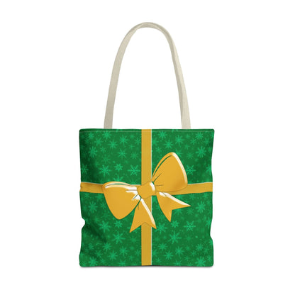 Green Christmas Tote Bag with Gold Bow - 18’’ × 18’’ / Beige - Bags