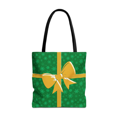 Green Christmas Tote Bag with Gold Bow - 18’’ × 18’’ / Black - Bags