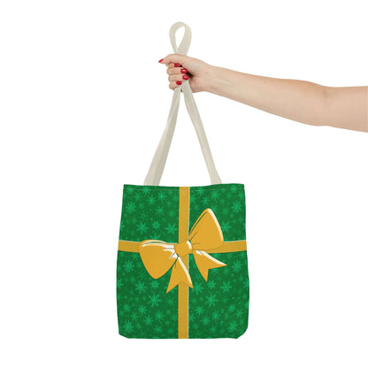 Green Christmas Tote Bag with Gold Bow - Bags