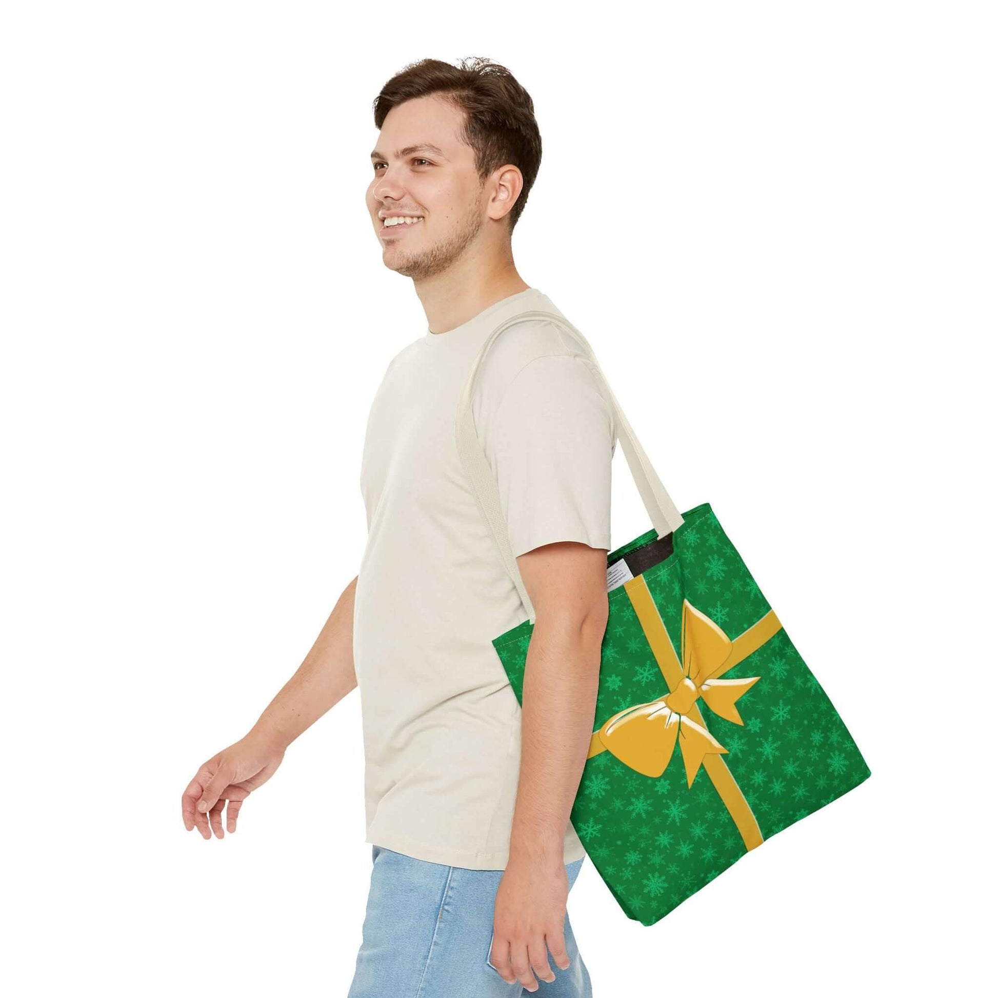 Green Christmas Tote Bag with Gold Bow - Bags