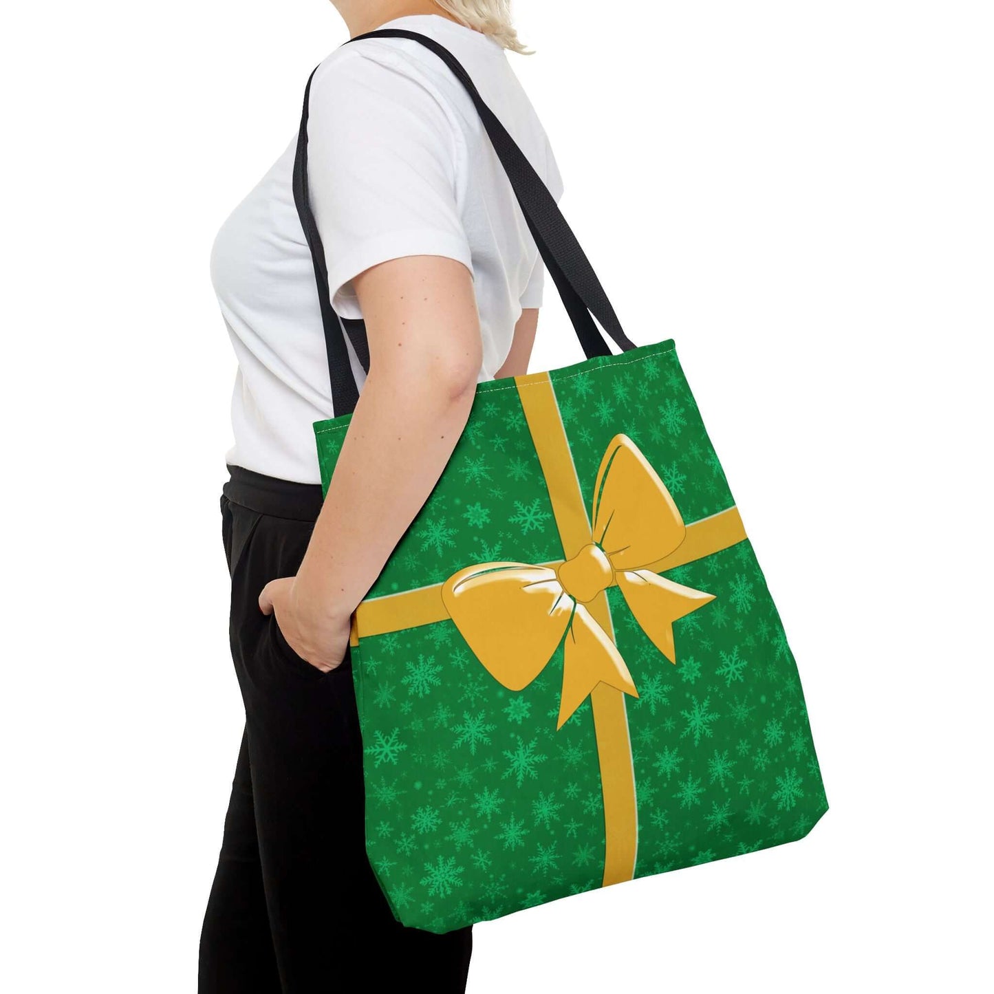 Green Christmas Tote Bag with Gold Bow - Bags