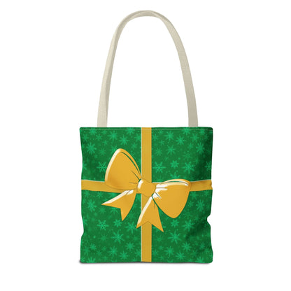 Green Christmas Tote Bag with Gold Bow - Bags