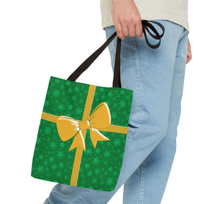 Green Christmas Tote Bag with Gold Bow - Bags