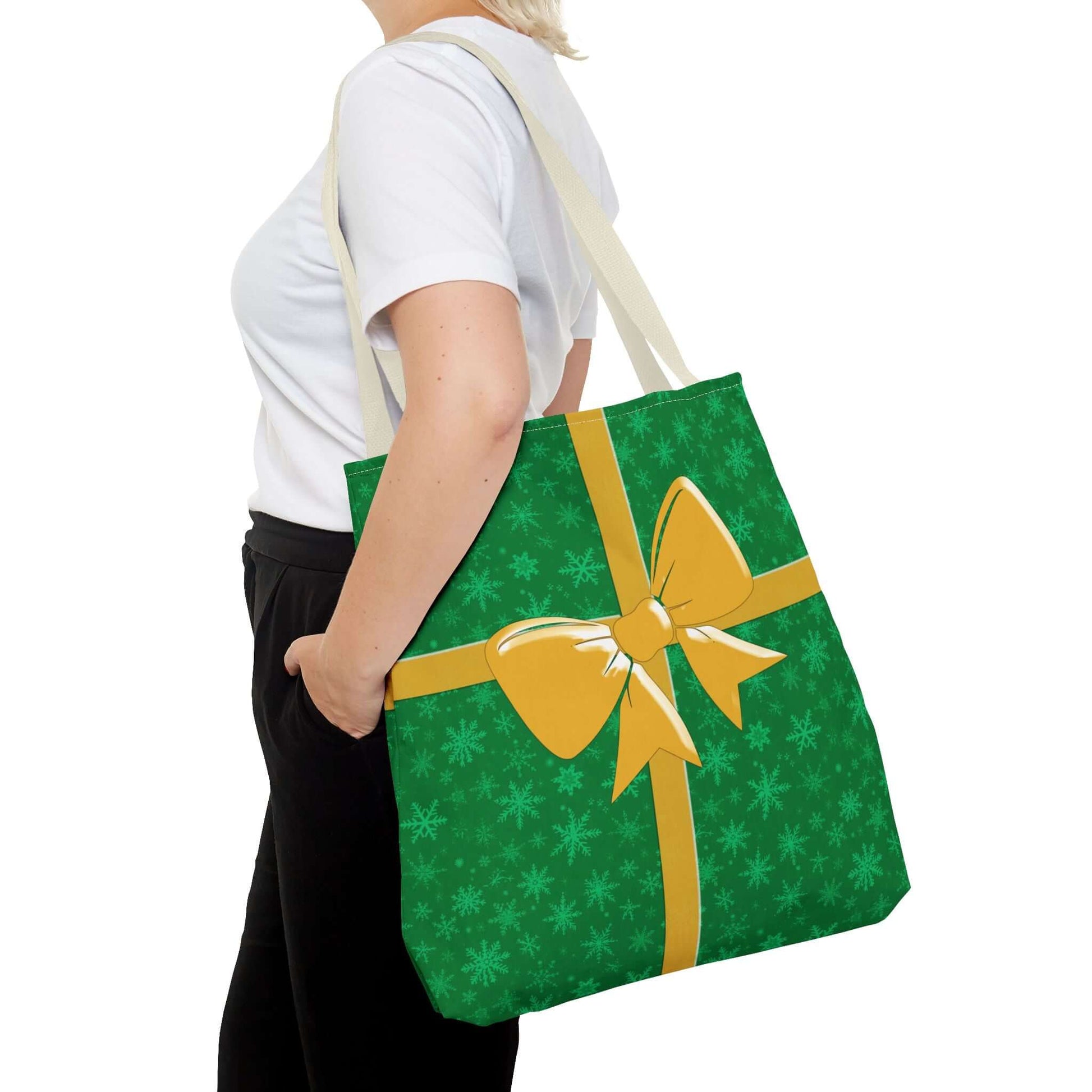 Green Christmas Tote Bag with Gold Bow - Bags