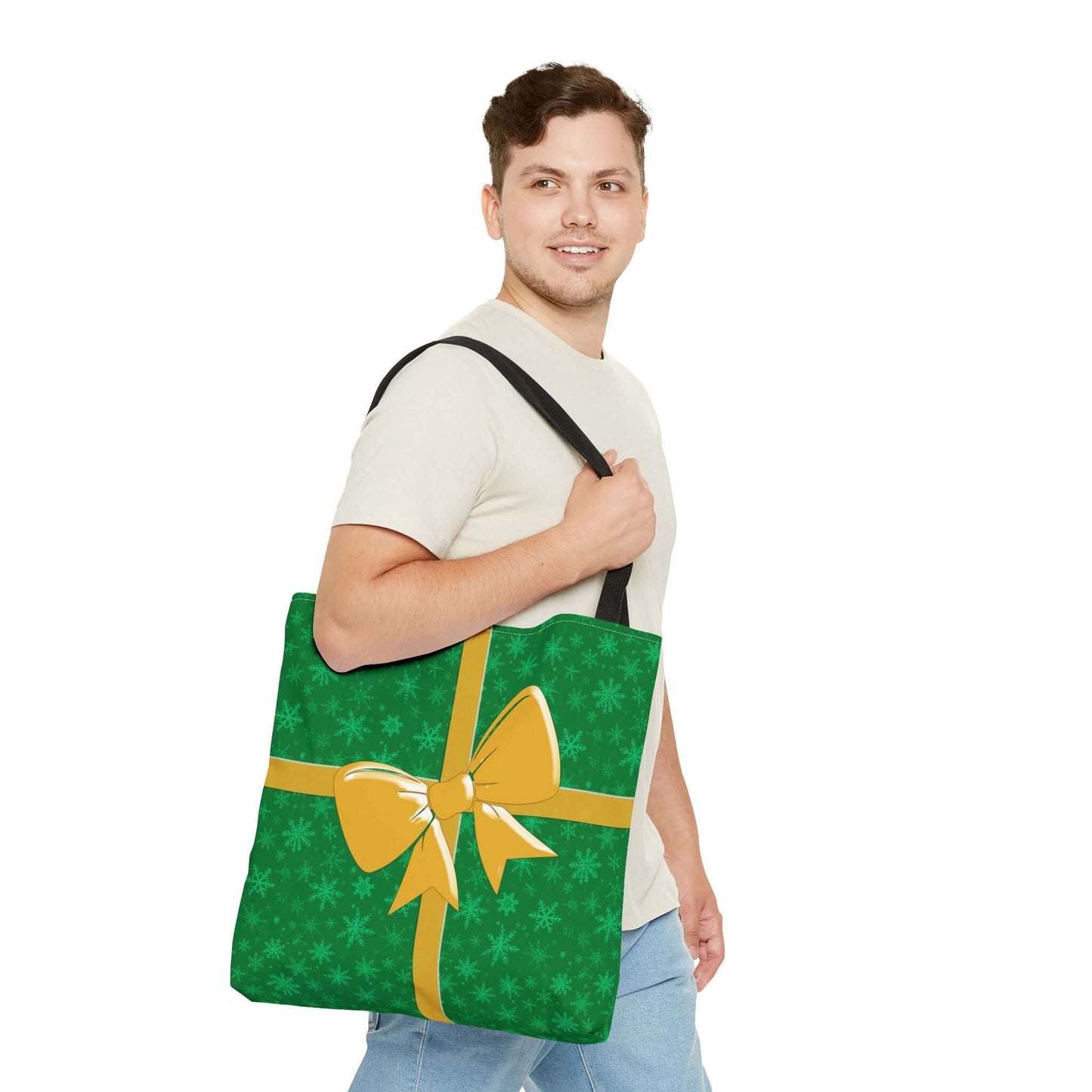 Green Christmas Tote Bag with Gold Bow - Bags