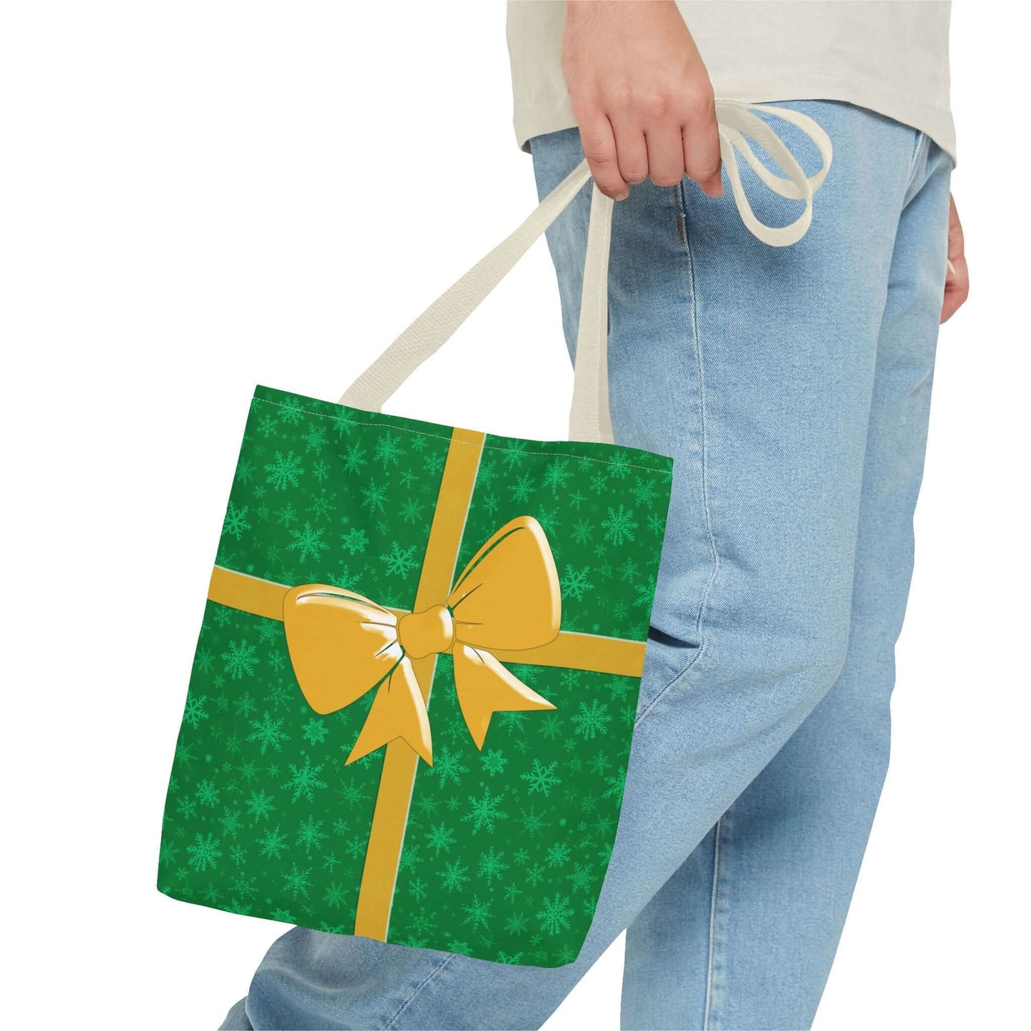 Green Christmas Tote Bag with Gold Bow - Bags