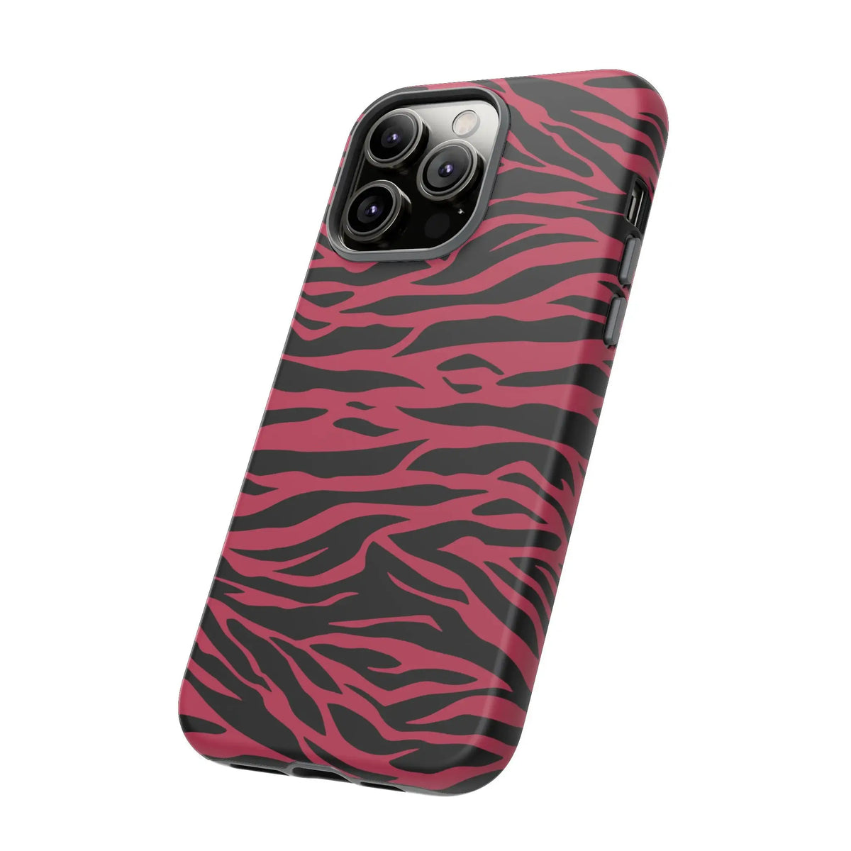 Magenta wild tiger pattern print phone case with vibrant pink and black zebra stripes and sleek protective design back view