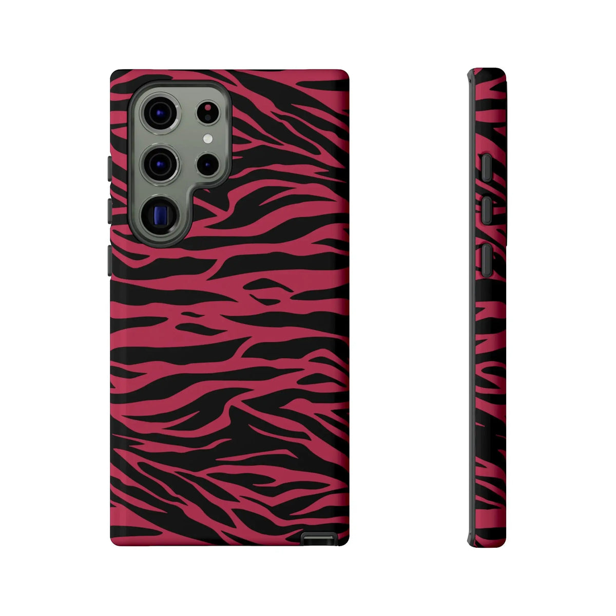 Magenta wild tiger patterned phone case with vibrant pink and black stripes on the back for samsung galaxy s21 ultra