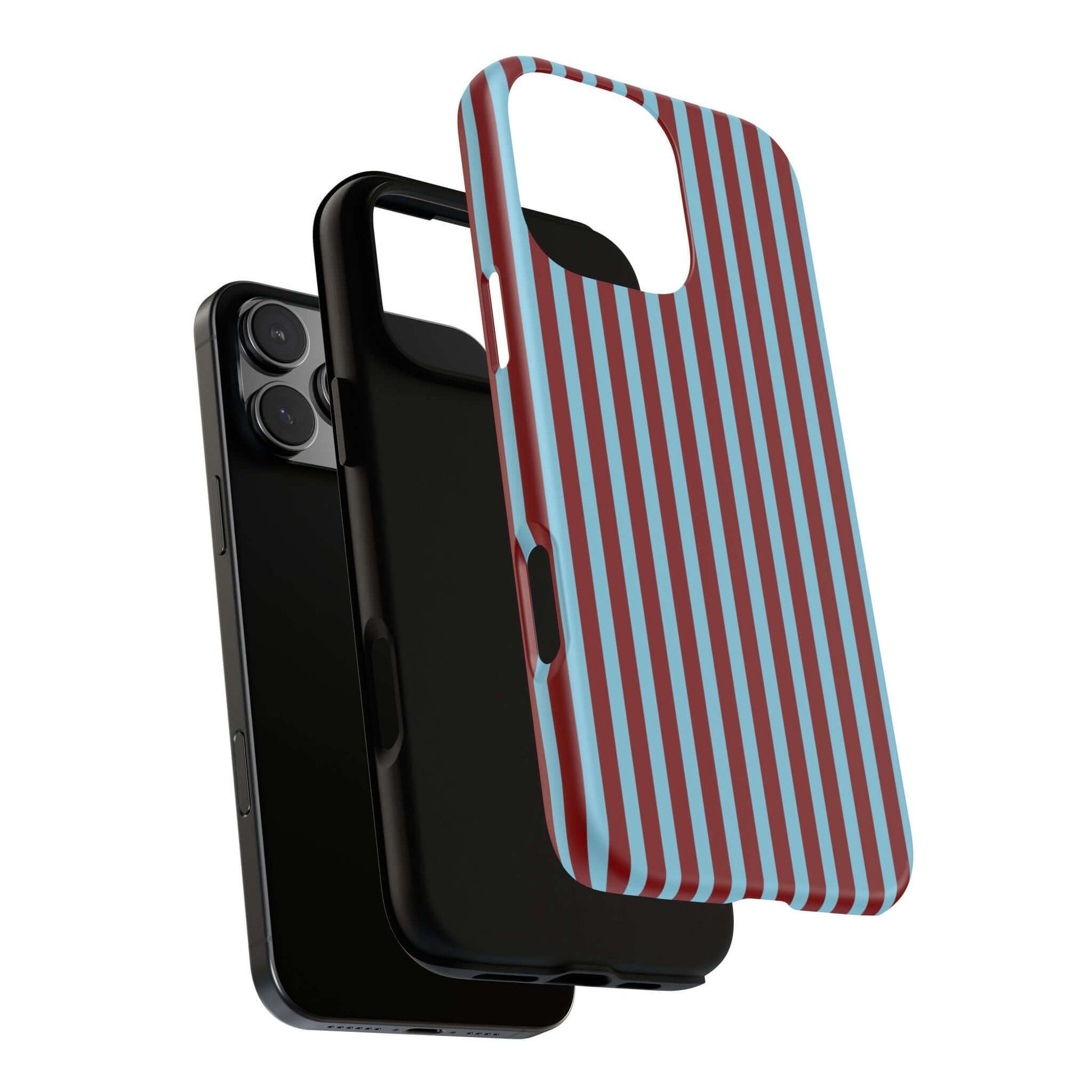 Maroon and Light blue Striped Tough Phone Case for iPhone, Samsung, and Google Phones