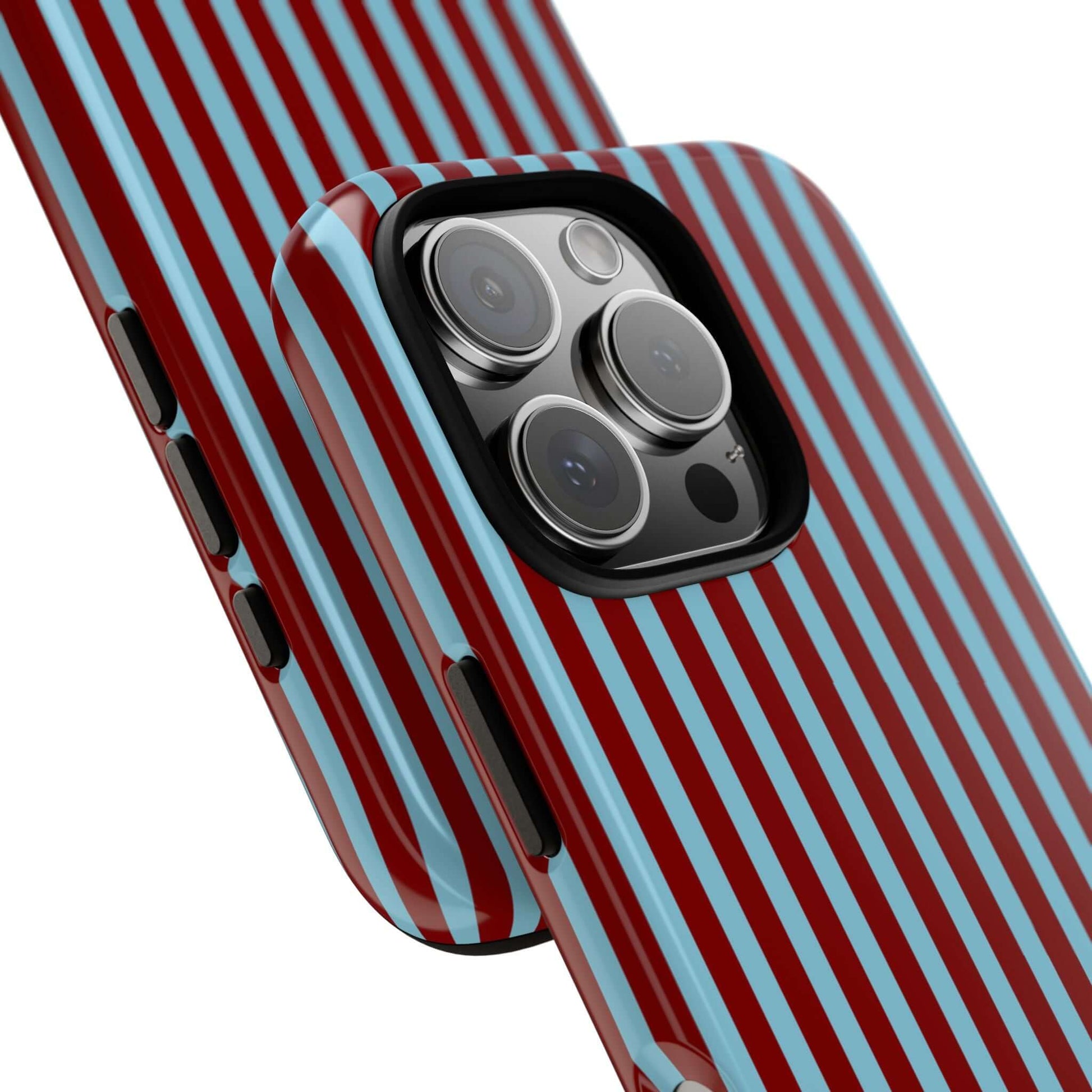 Maroon and Light blue Striped Tough Phone Case for iPhone, Samsung, and Google Phones