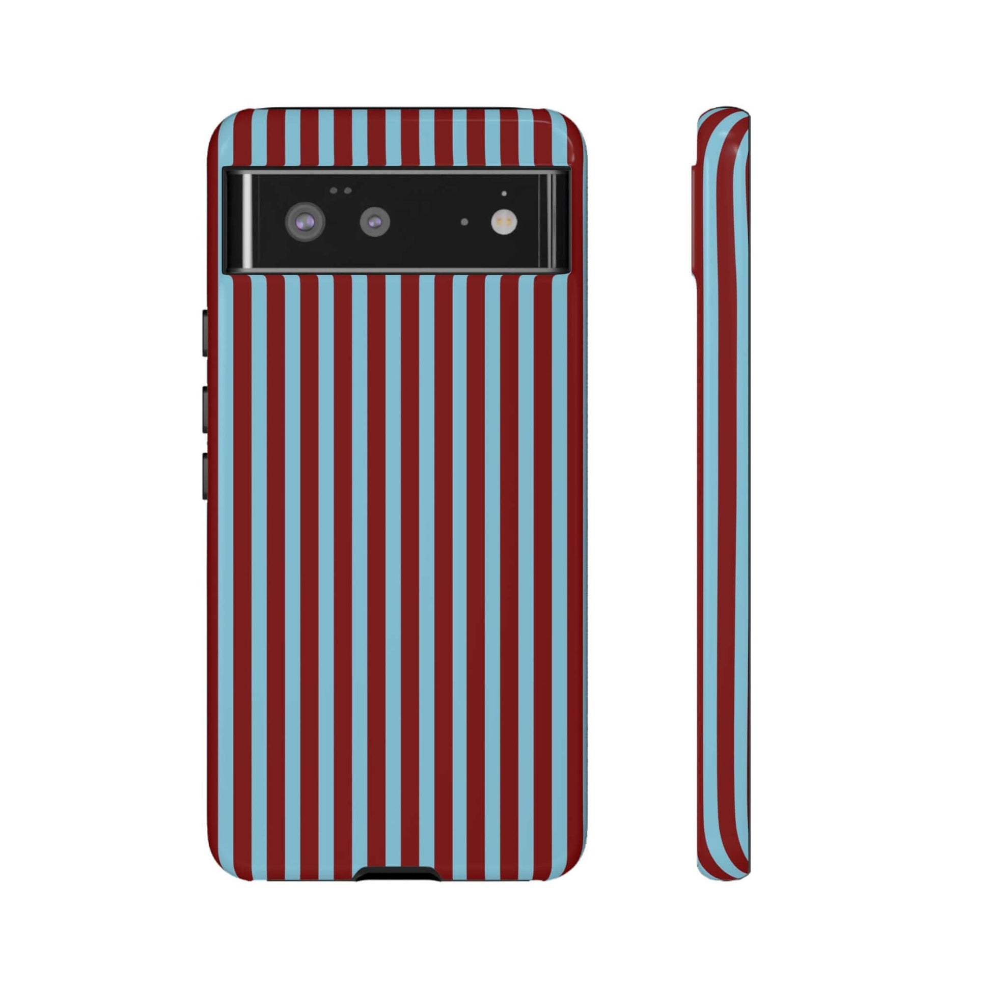 Maroon and Light blue Striped Tough Phone Case for iPhone, Samsung, and Google Phones