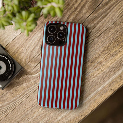 Maroon and Light blue Striped Tough Phone Case for iPhone, Samsung, and Google Phones