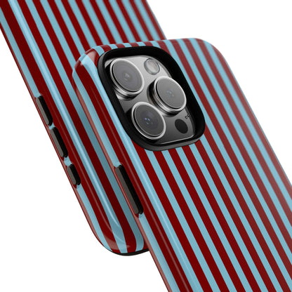 Maroon and Light blue Striped Tough Phone Case for iPhone, Samsung, and Google Phones