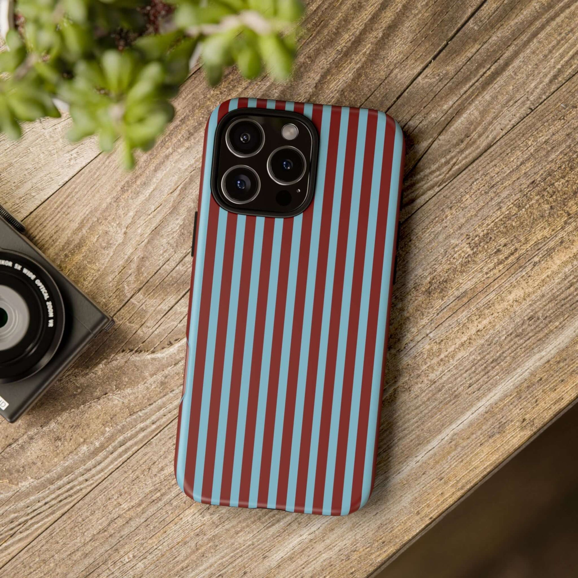 Maroon and Light blue Striped Tough Phone Case for iPhone, Samsung, and Google Phones