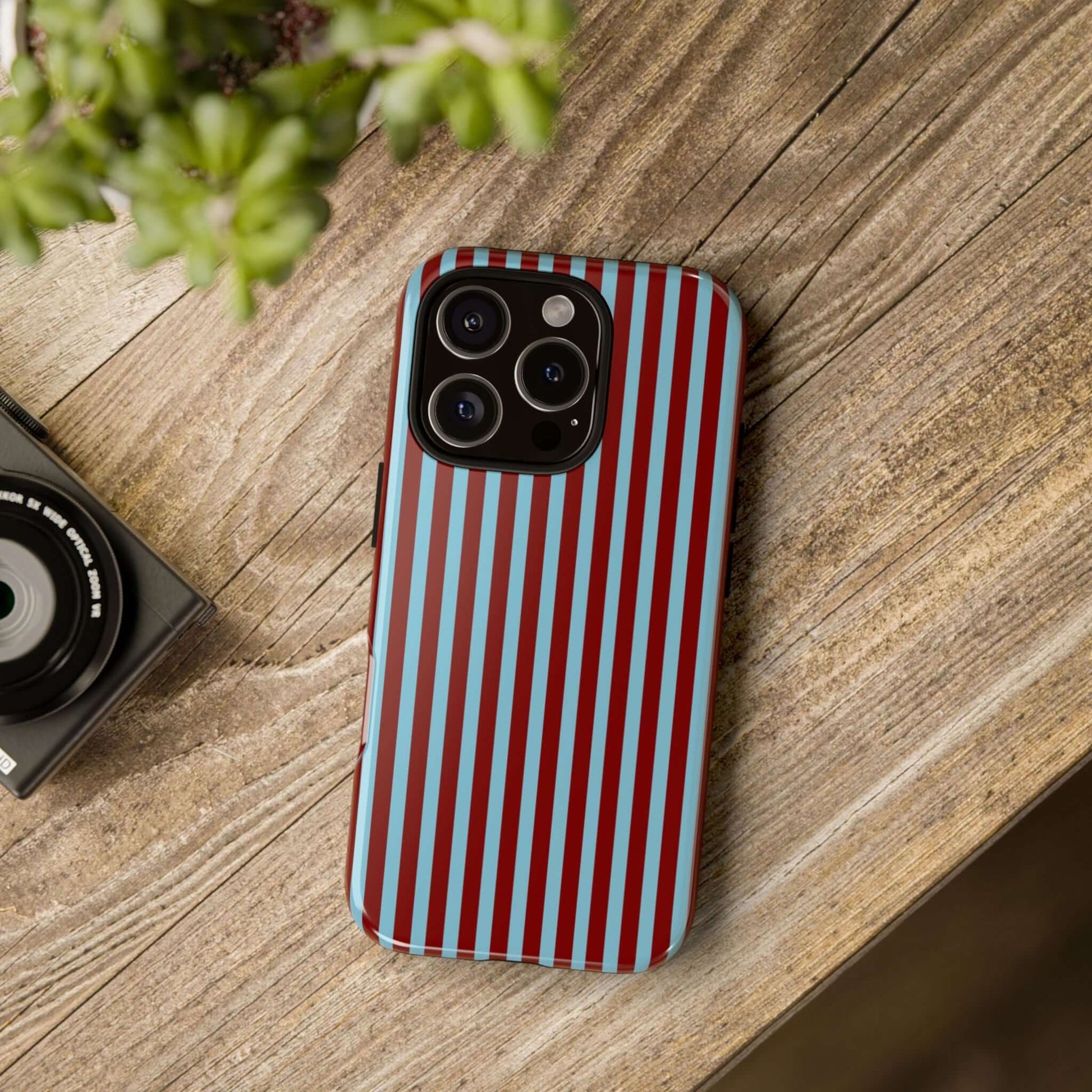 Maroon and Light blue Striped Tough Phone Case for iPhone, Samsung, and Google Phones