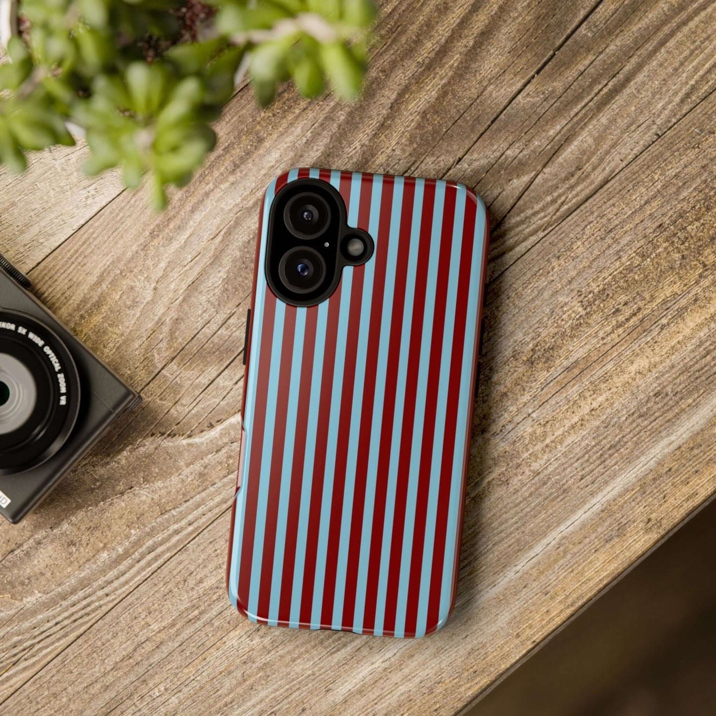 Maroon and Light blue Striped Tough Phone Case for iPhone, Samsung, and Google Phones