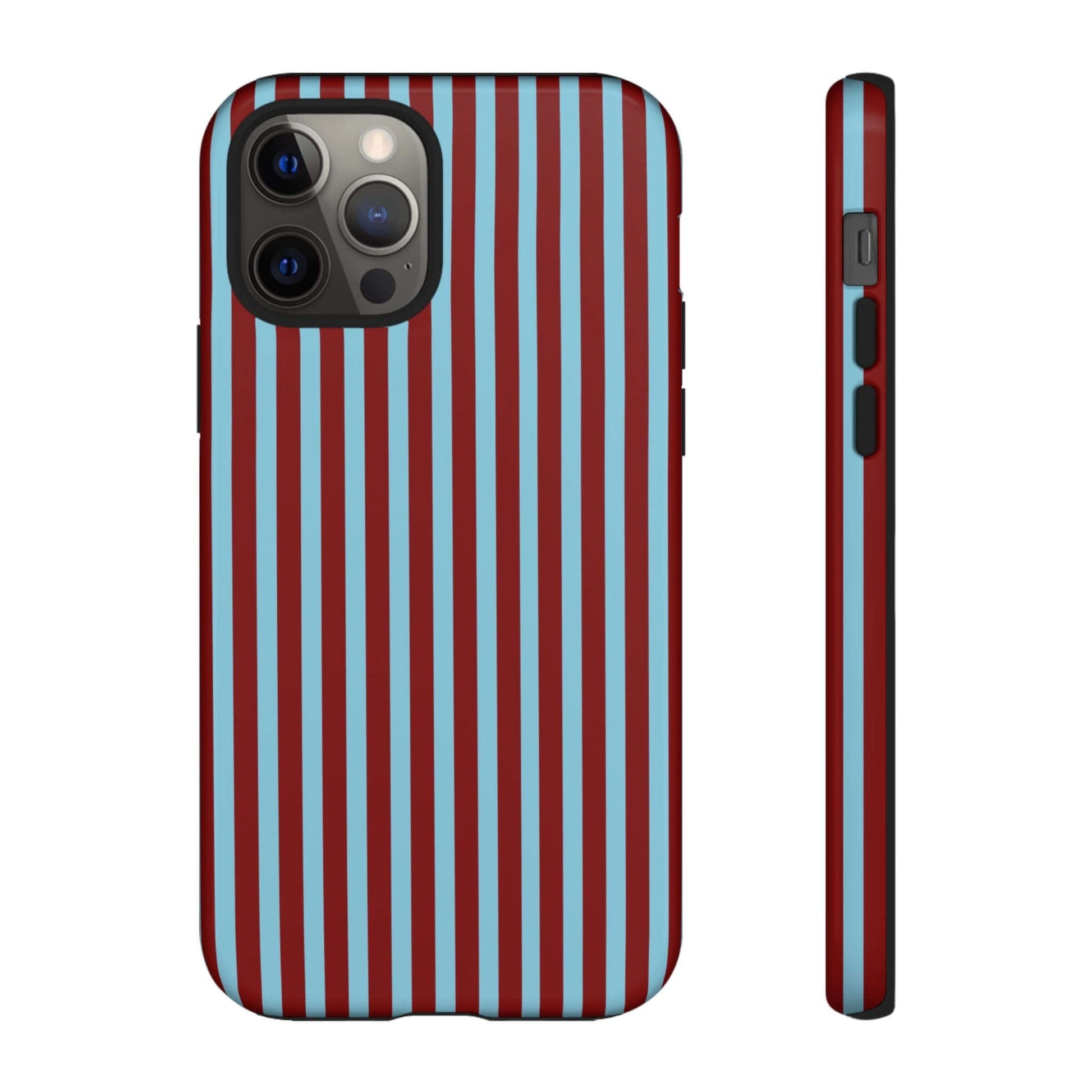 Maroon and Light blue Striped Tough Phone Case for iPhone, Samsung, and Google Phones