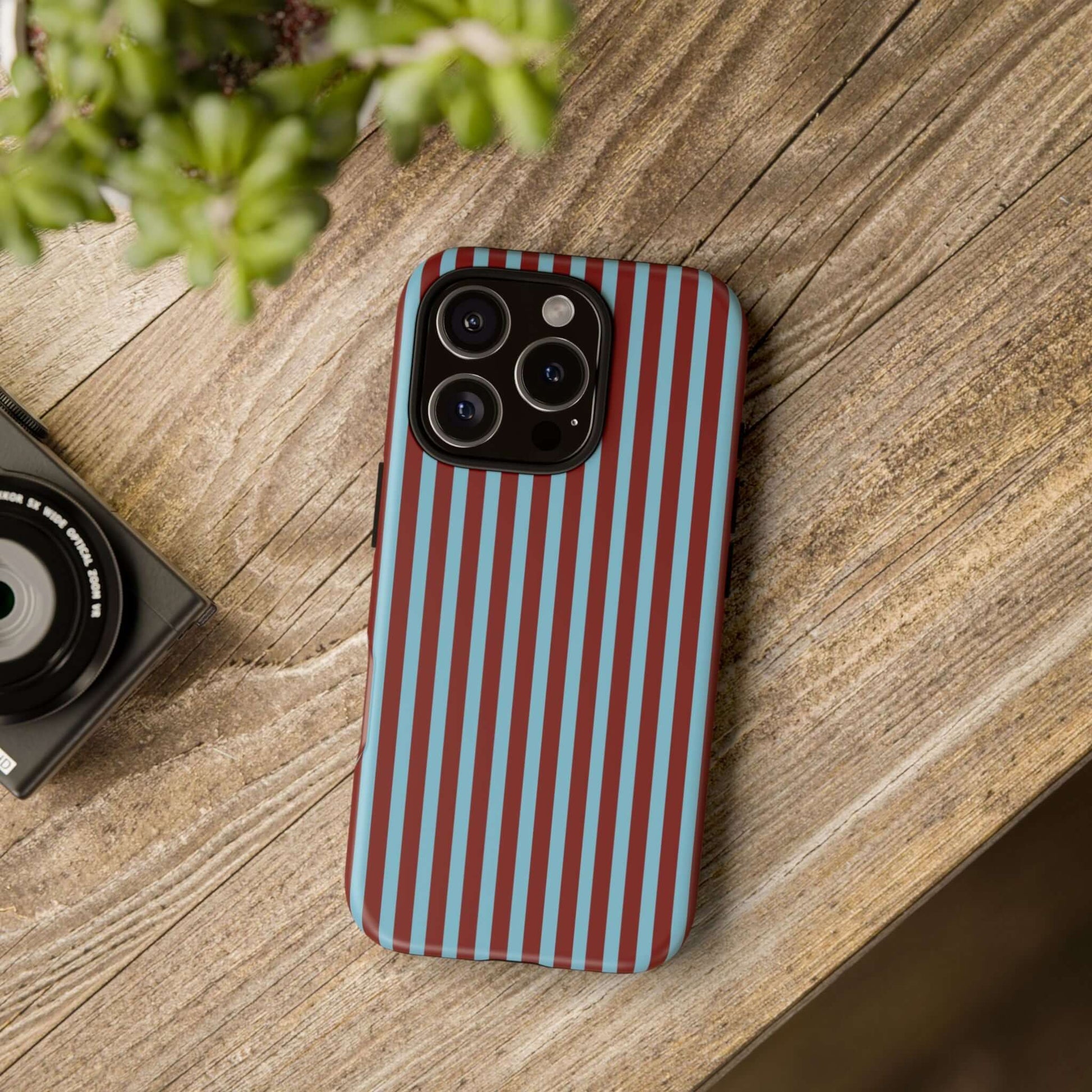 Maroon and Light blue Striped Tough Phone Case for iPhone, Samsung, and Google Phones