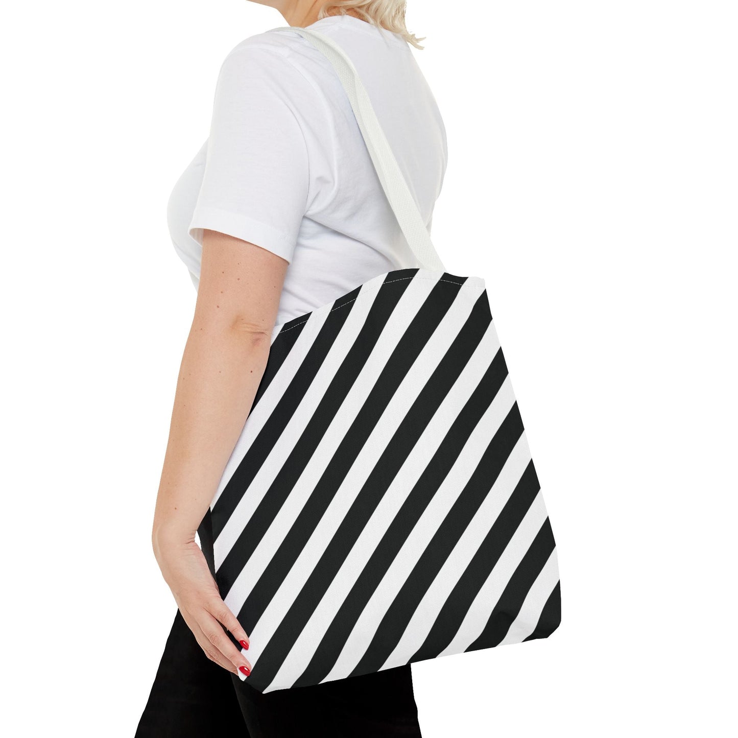 Monochrome Striped Tote Bag Black and White Shoulder Bag Patterned Grocery Bag Geometric Market Tote Stylish Canvas Tote