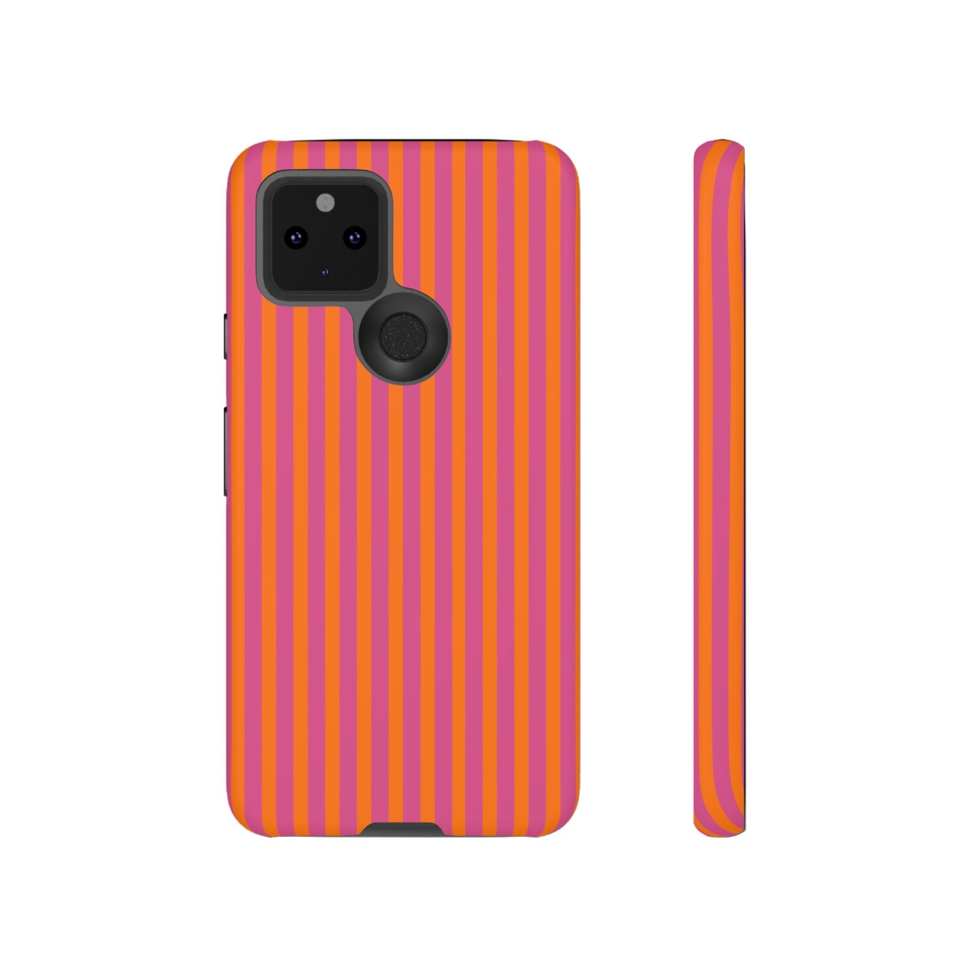 Orange and Pink Striped Tough Phone Case Cover - Google Pixel 5 5G / Matte - Phone Case