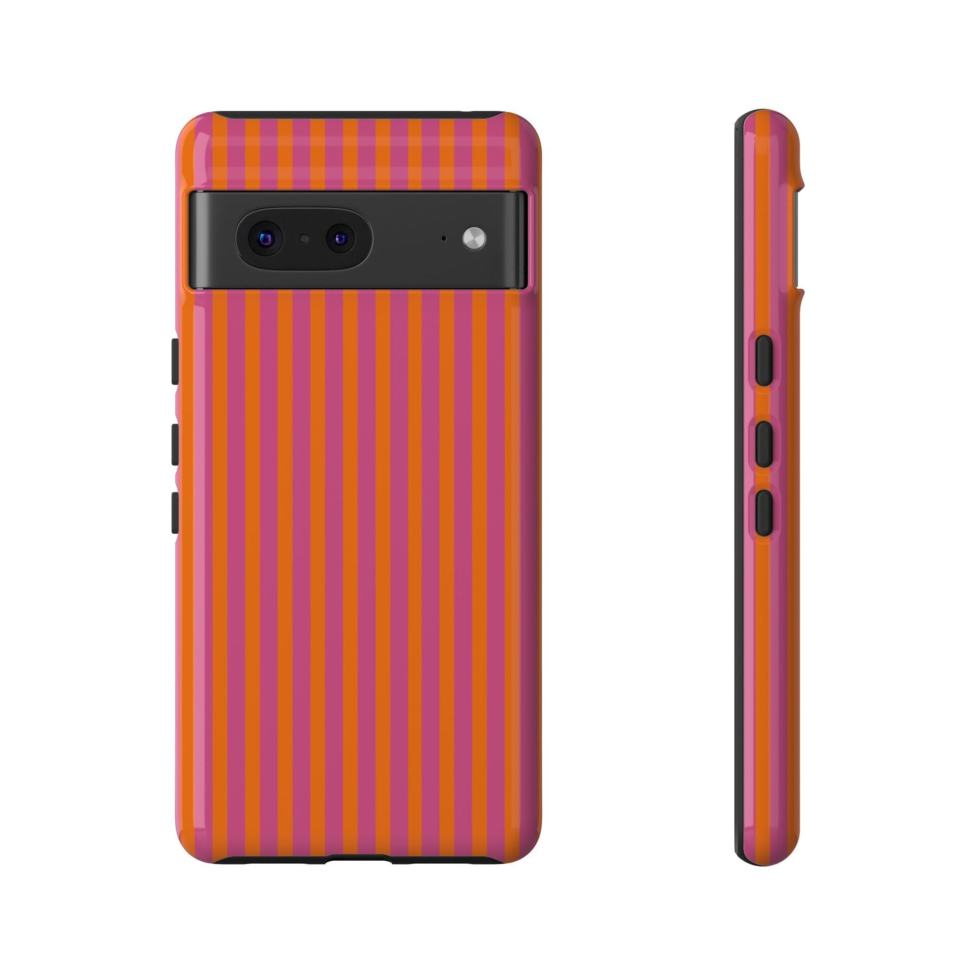 Orange and Pink Striped Tough Phone Case Cover - Google Pixel 7 / Glossy - Phone Case