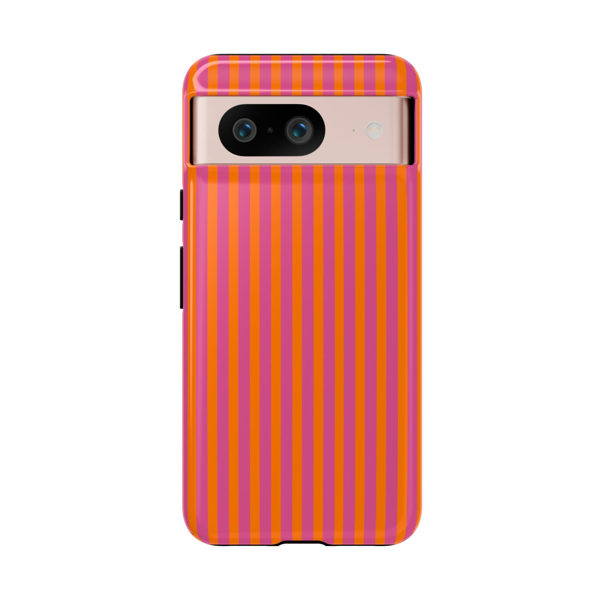 Orange and Pink Striped Tough Phone Case Cover - Google Pixel 8 / Glossy - Phone Case