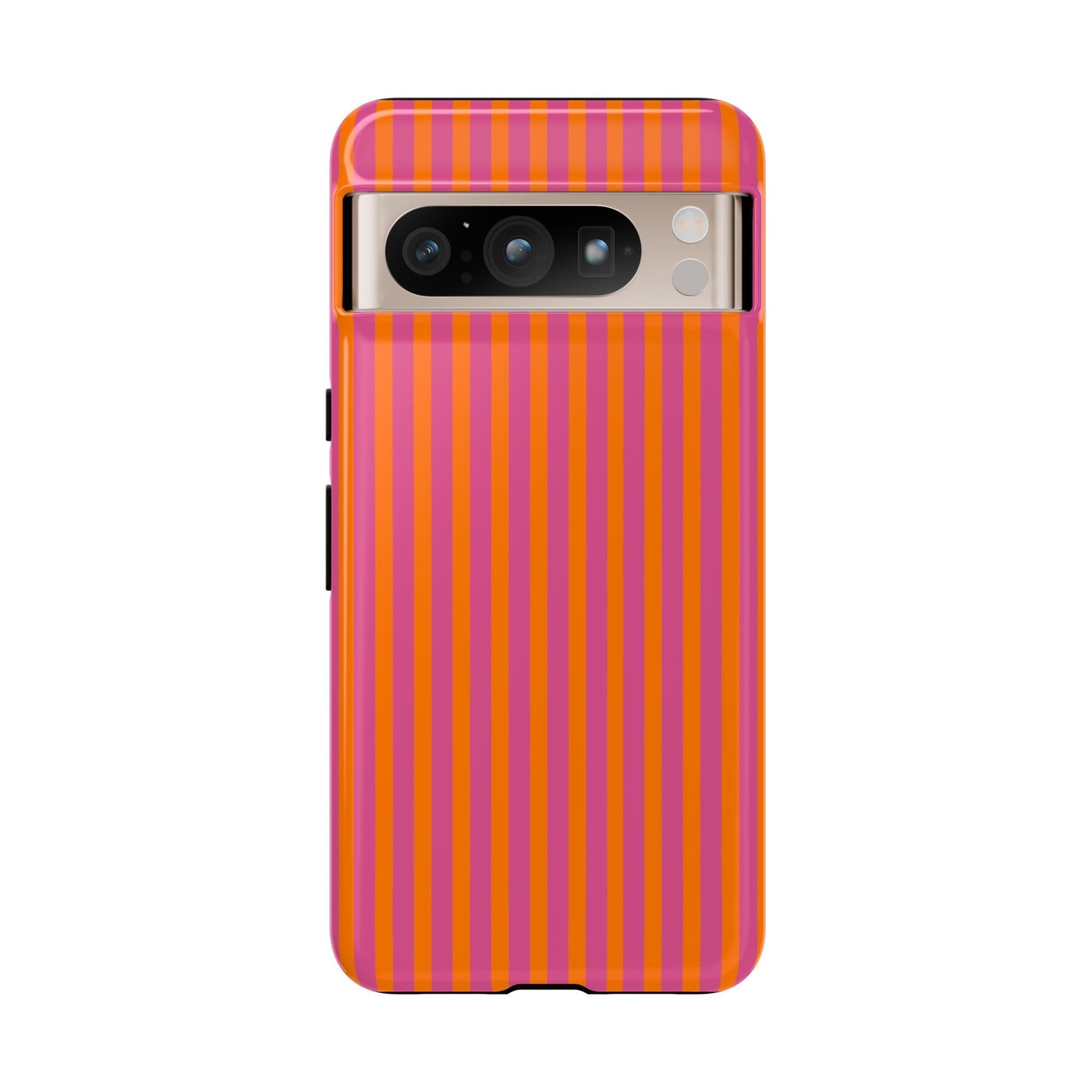 Orange and Pink Striped Tough Phone Case Cover - Google Pixel 8 Pro / Glossy - Phone Case