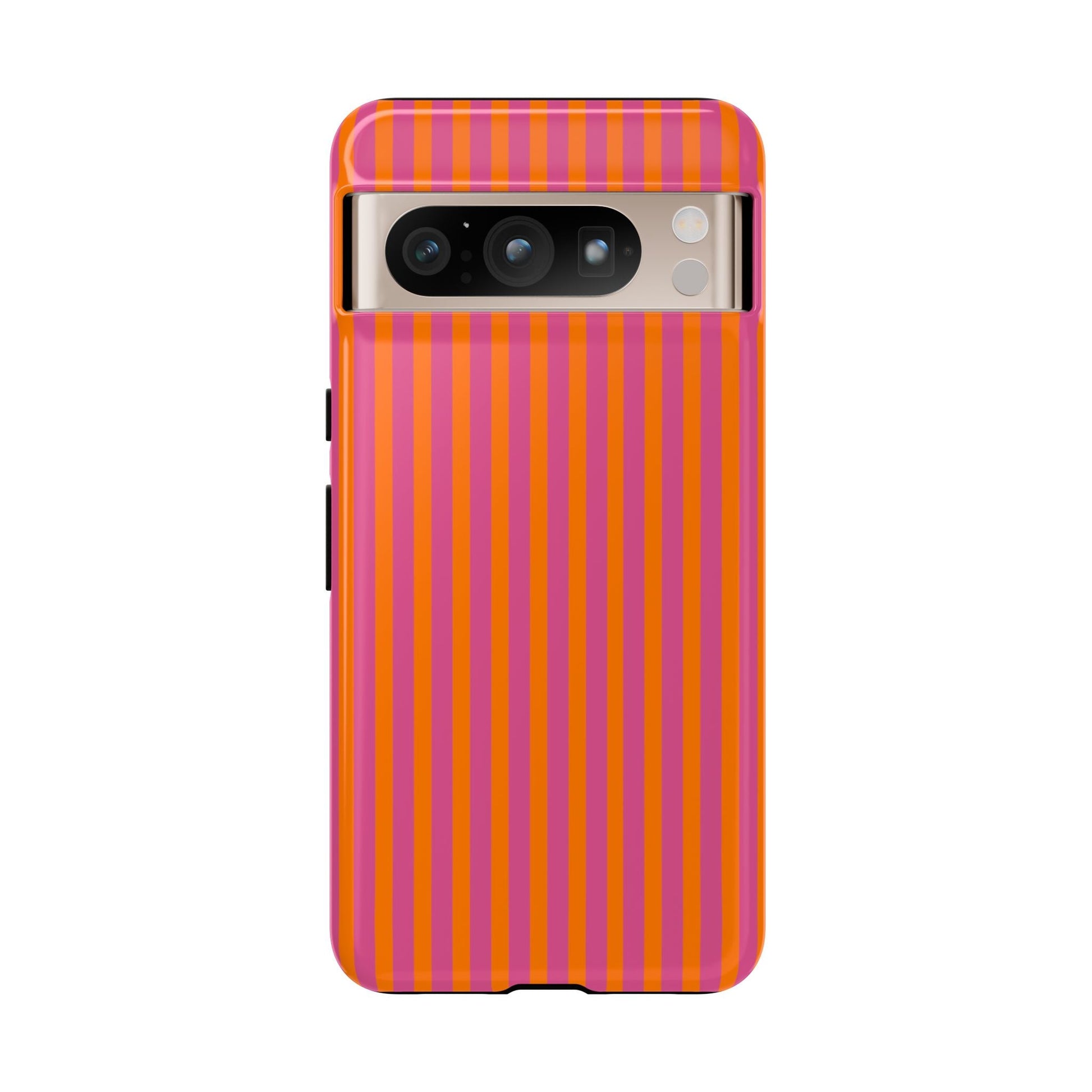 Orange and Pink Striped Tough Phone Case Cover - Google Pixel 8 Pro / Glossy - Phone Case