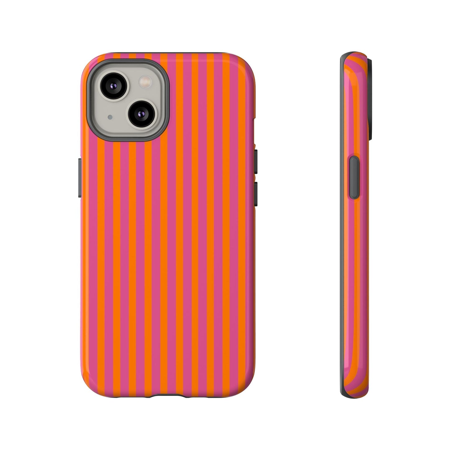 Orange and Pink Striped Tough Phone Case Cover - iPhone 14 / Glossy - Phone Case