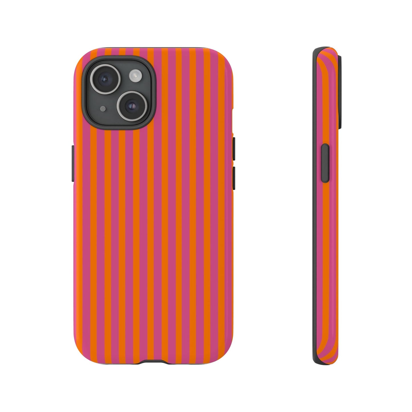 Orange and Pink Striped Tough Phone Case Cover - iPhone 15 / Glossy - Phone Case