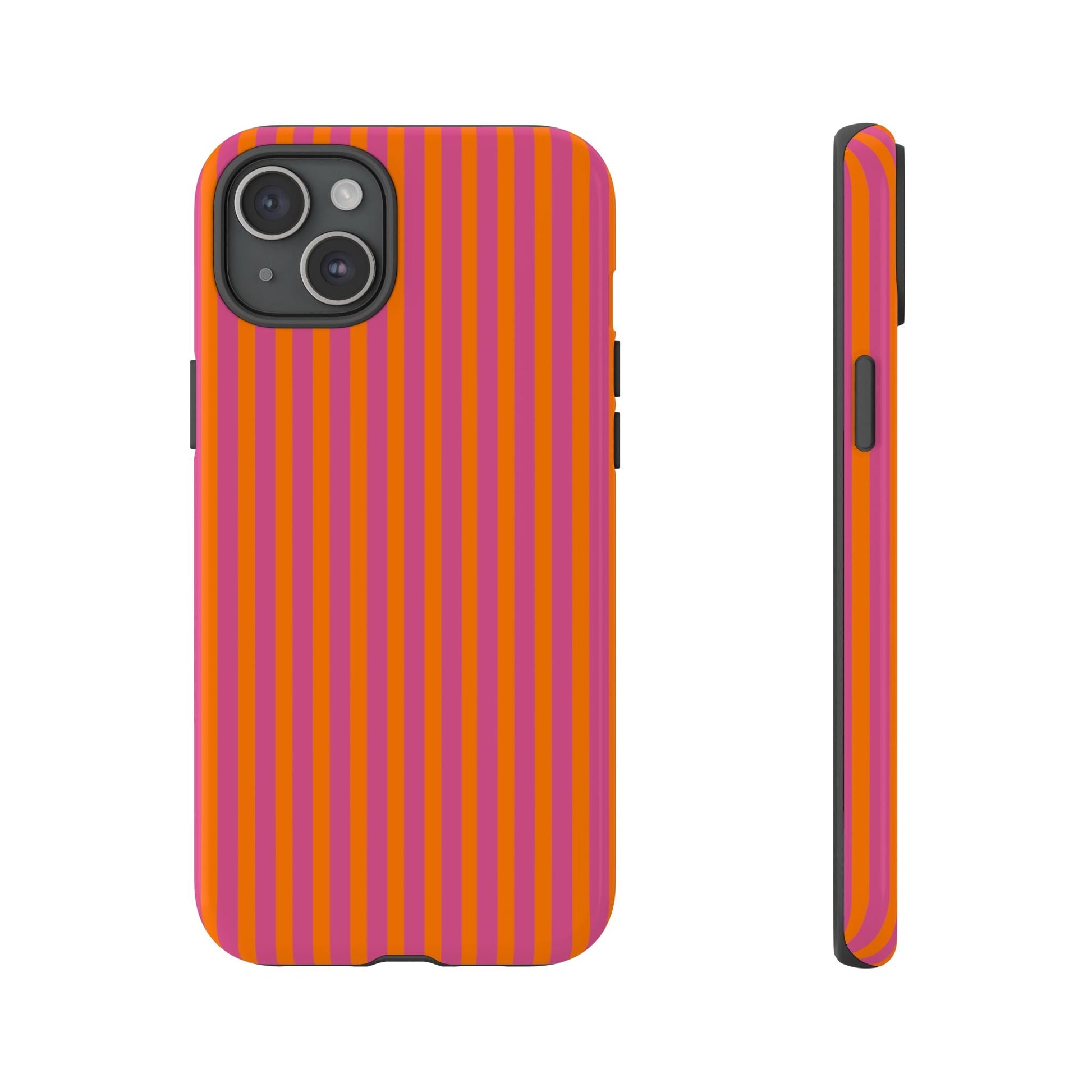 Orange and Pink Striped Tough Phone Case Cover - iPhone 15 Plus / Glossy - Phone Case