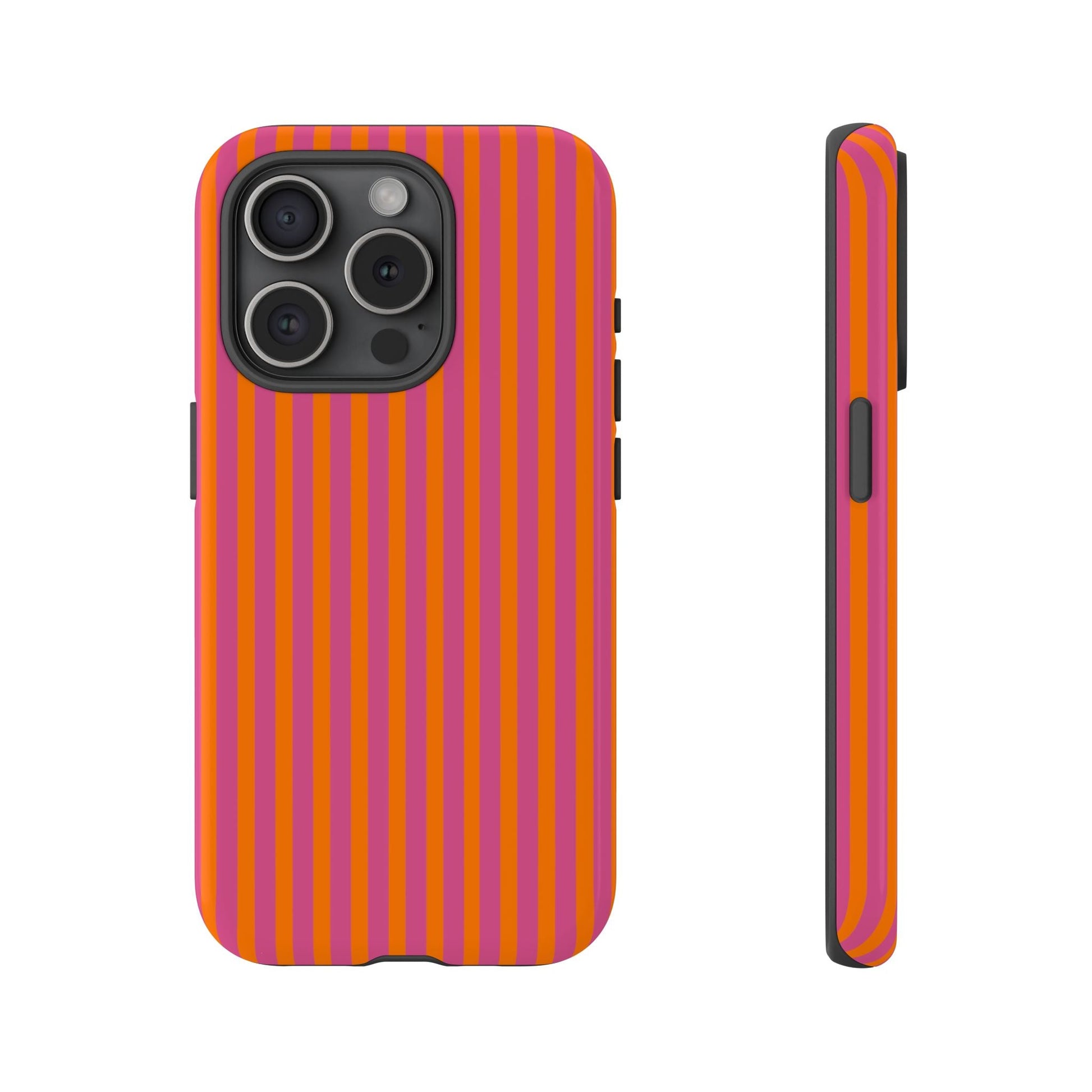 Orange and Pink Striped Tough Phone Case Cover - iPhone 15 Pro / Glossy - Phone Case