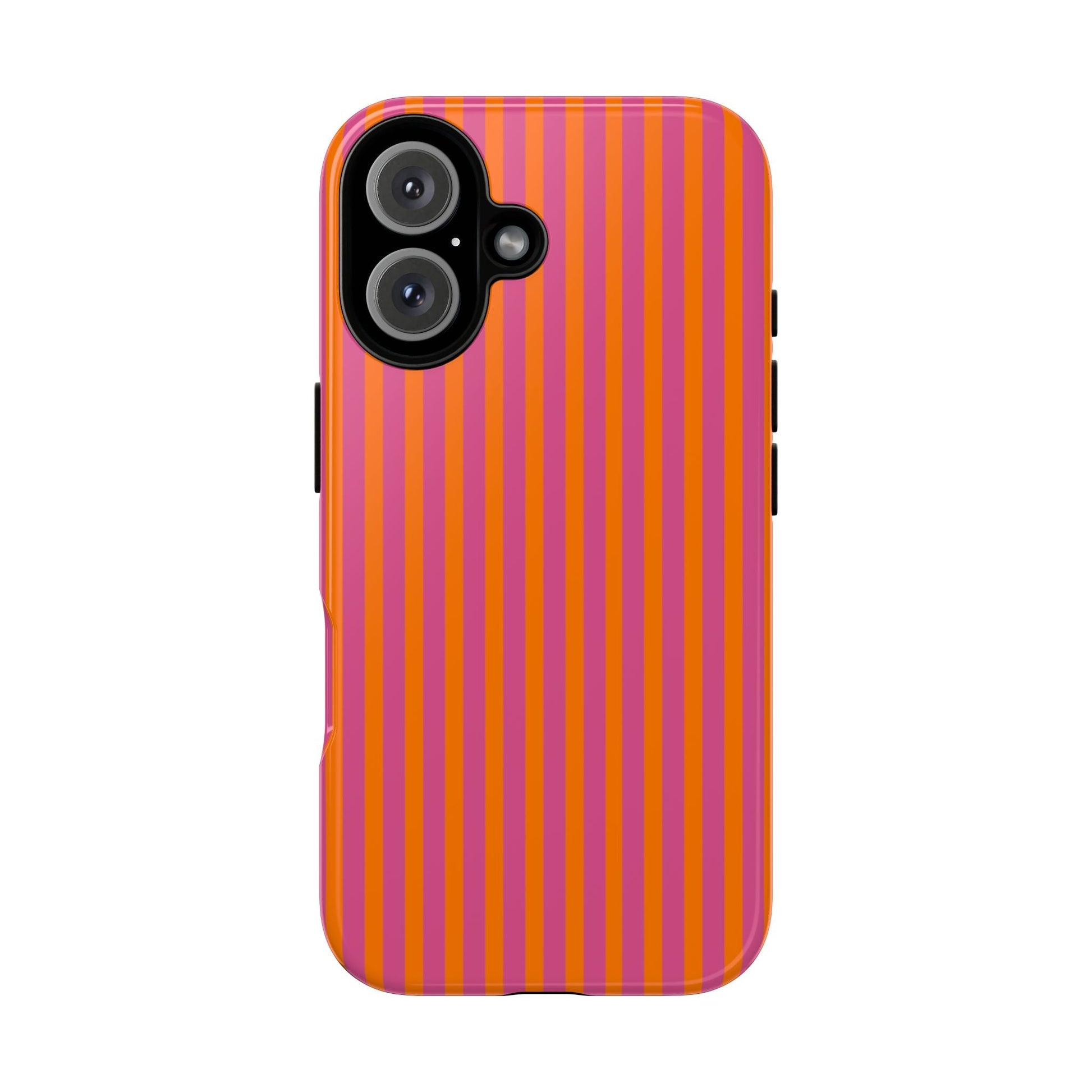 Orange and Pink Striped Tough Phone Case Cover - iPhone 16 / Glossy - Phone Case