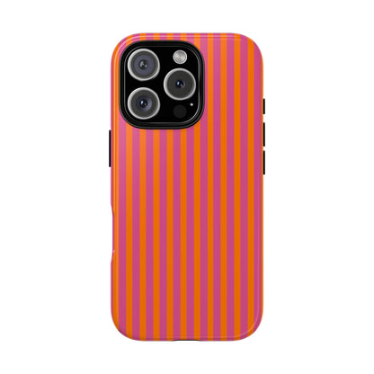 Orange and Pink Striped Tough Phone Case Cover - iPhone 16 Pro / Glossy - Phone Case