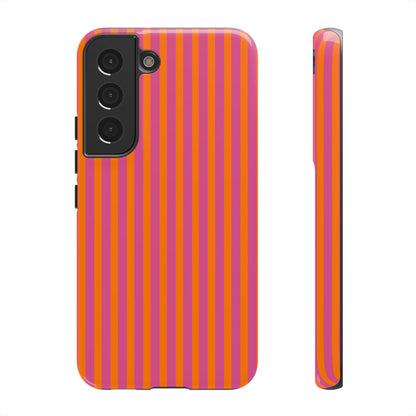 Orange and Pink Striped Tough Phone Case Cover - Samsung Galaxy S22 / Glossy - Phone Case