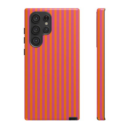 Orange and Pink Striped Tough Phone Case Cover - Samsung Galaxy S22 Ultra / Glossy - Phone Case