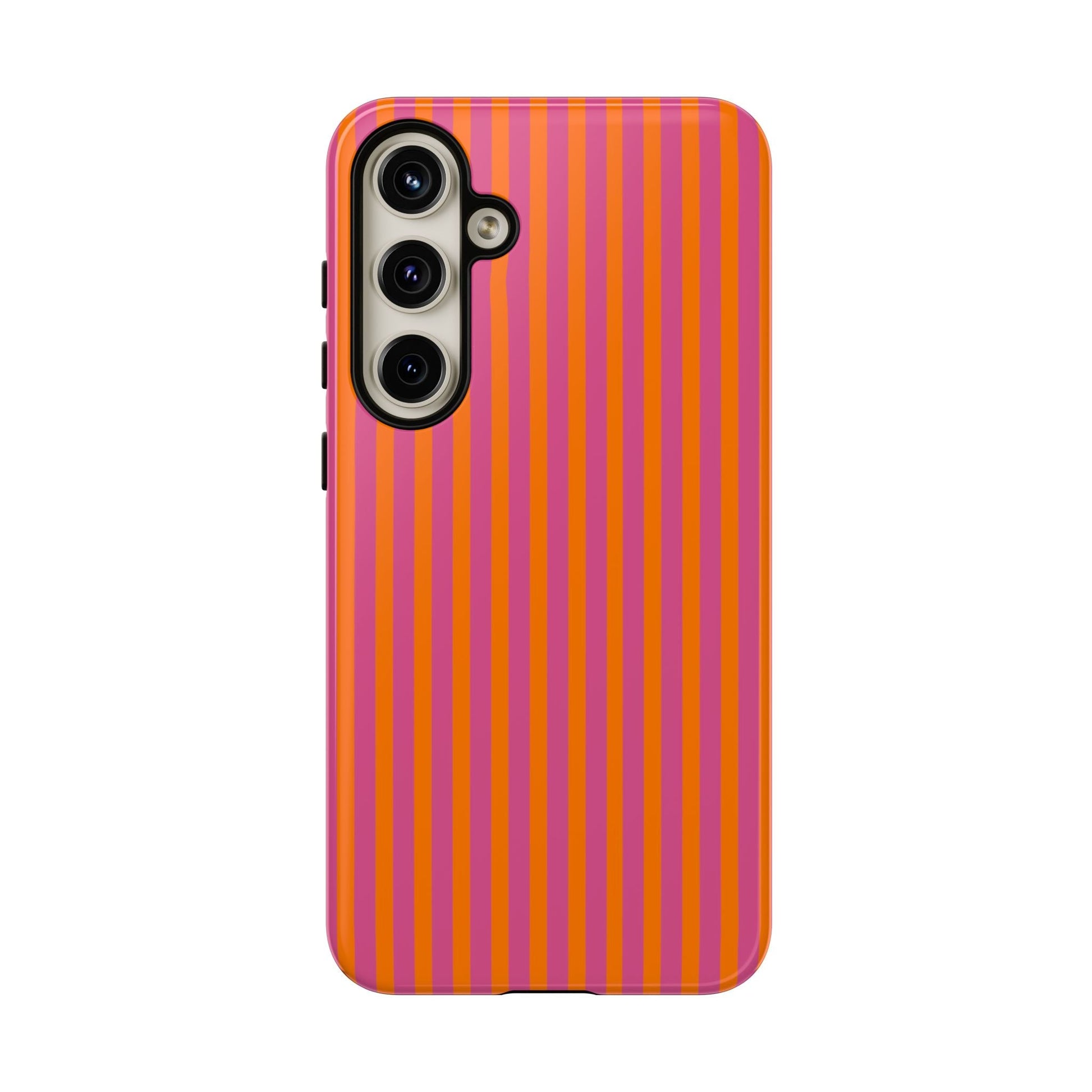 Orange and Pink Striped Tough Phone Case Cover - Samsung Galaxy S24 Plus / Glossy - Phone Case