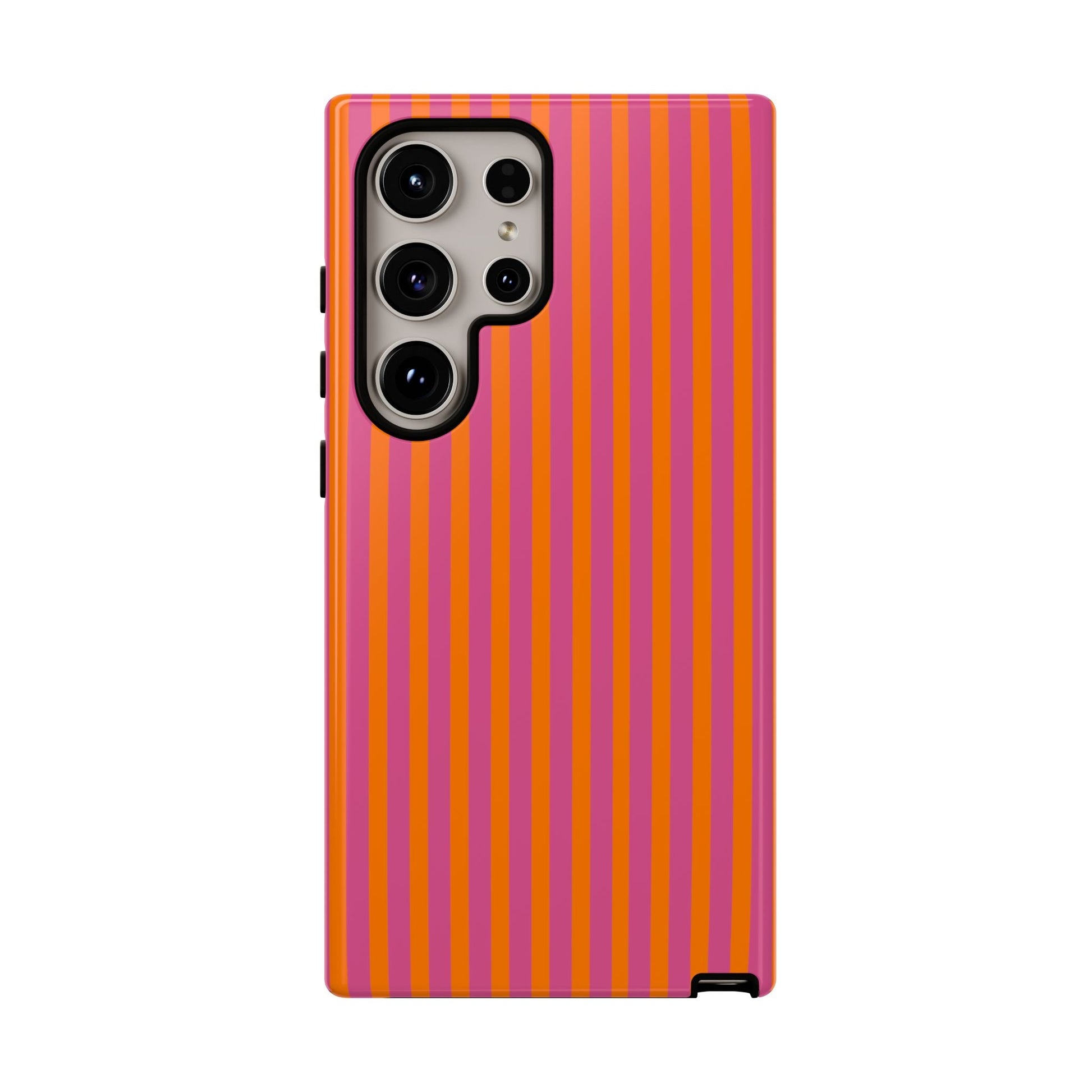 Orange and Pink Striped Tough Phone Case Cover - Samsung Galaxy S24 Ultra / Glossy - Phone Case