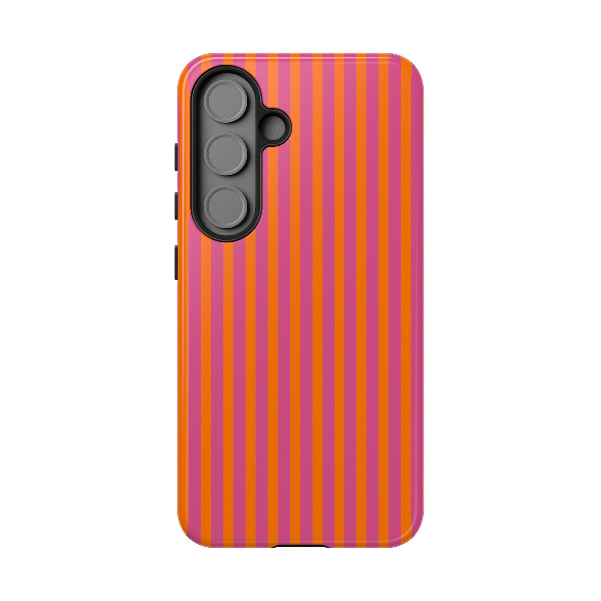 Orange and Pink Striped Tough Phone Case Cover - Samsung Galaxy S25 / Glossy - Phone Case