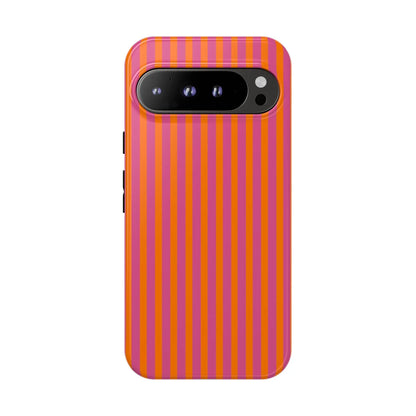 Orange Pink Striped Tough Phone Cases - Google Pixel 9 Pro XL / Glossy - Phone Case