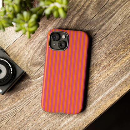 Orange Pink Striped Tough Phone Cases - iPhone 15 / Glossy - Phone Case
