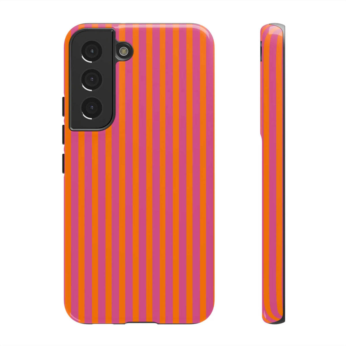 Orange Pink Striped Tough Phone Cases - Samsung Galaxy S22 / Glossy - Phone Case