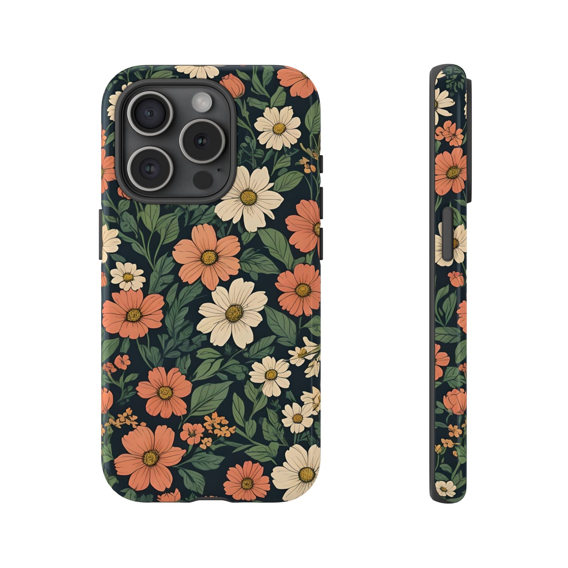 Orange & White Floral Phone Case - Elegant Protection for iPhone, Samsung, and Google Phones