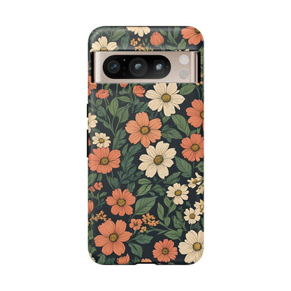 Orange & White Floral Phone Case - Elegant Protection for iPhone, Samsung, and Google Phones