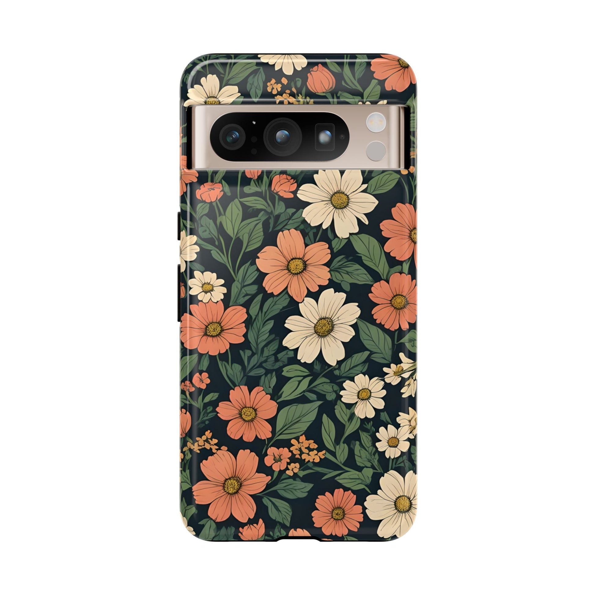 Orange & White Floral Phone Case - Elegant Protection for iPhone, Samsung, and Google Phones