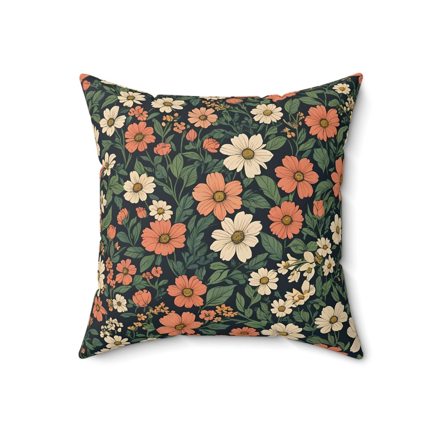 Orange & White Floral Polyester Soft Square Throw Pillow Romantic Home Decor