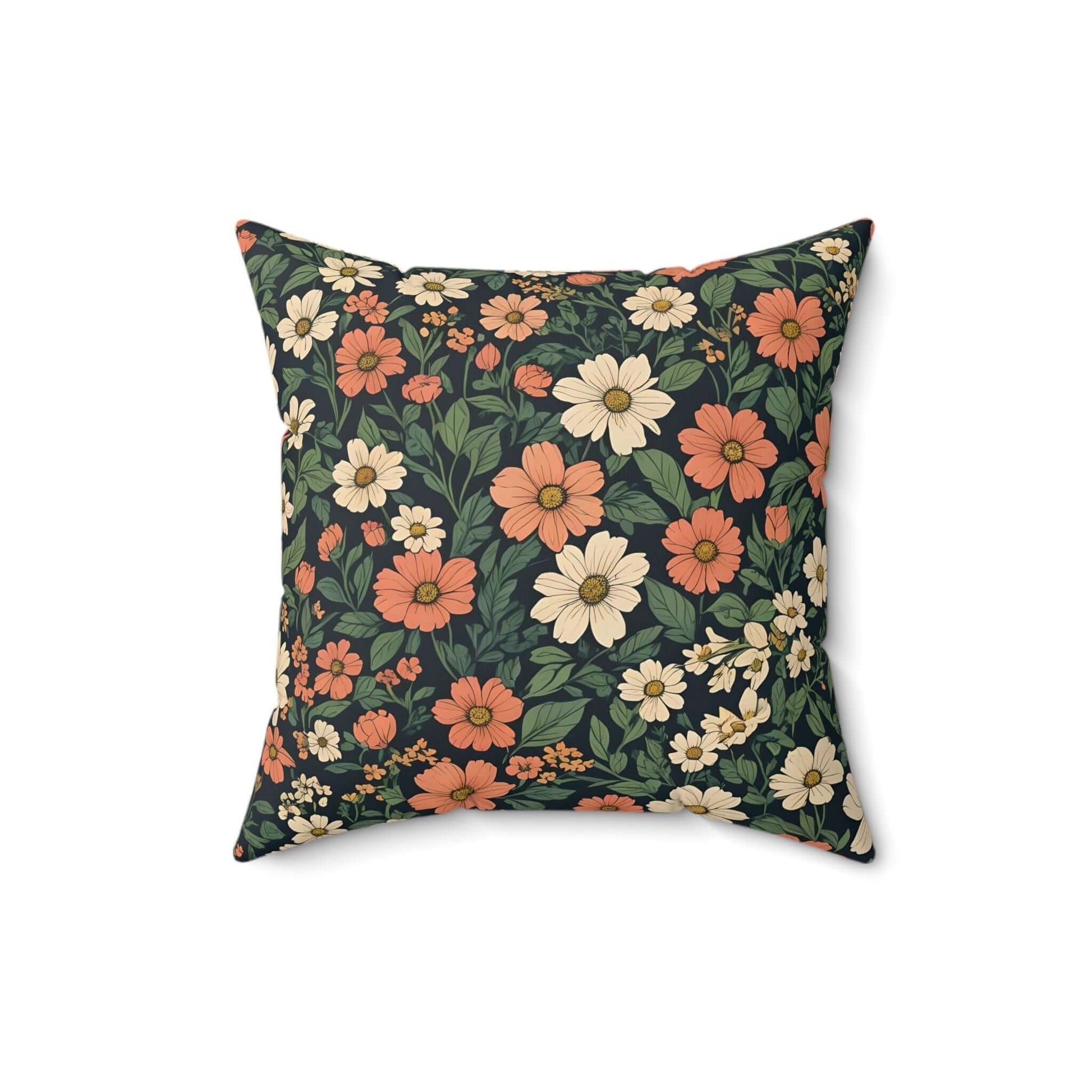 Orange & White Floral Polyester Soft Square Throw Pillow Romantic Home Decor